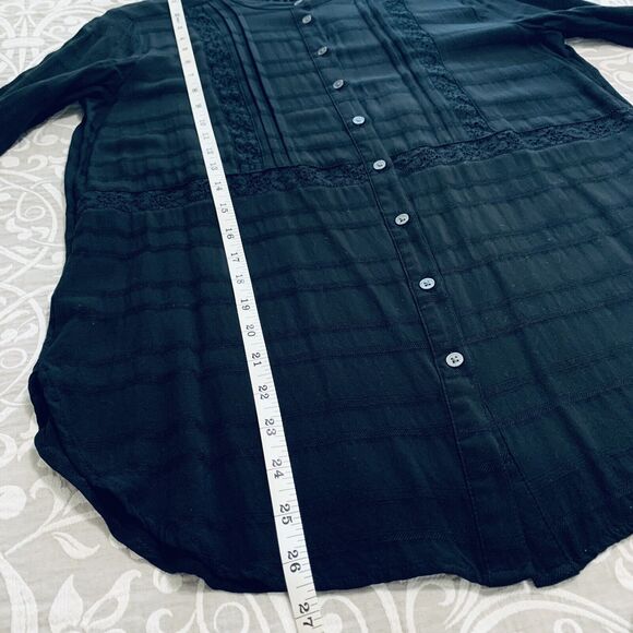 Loft Blouse Women Small Petite Black Mandarin Collar Lace Button Down Casual - Picture 6 of 9